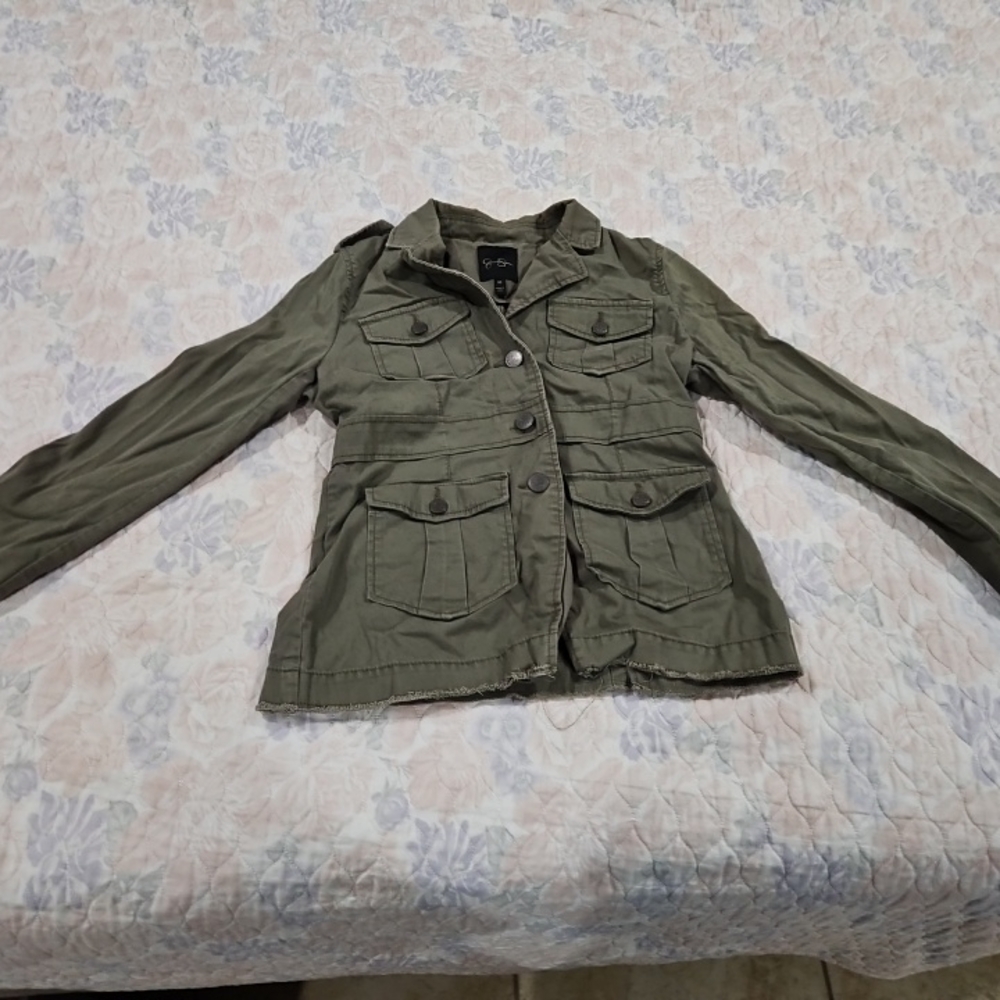 Jessica Simpson Green Utility Jacket with Collared Neckline